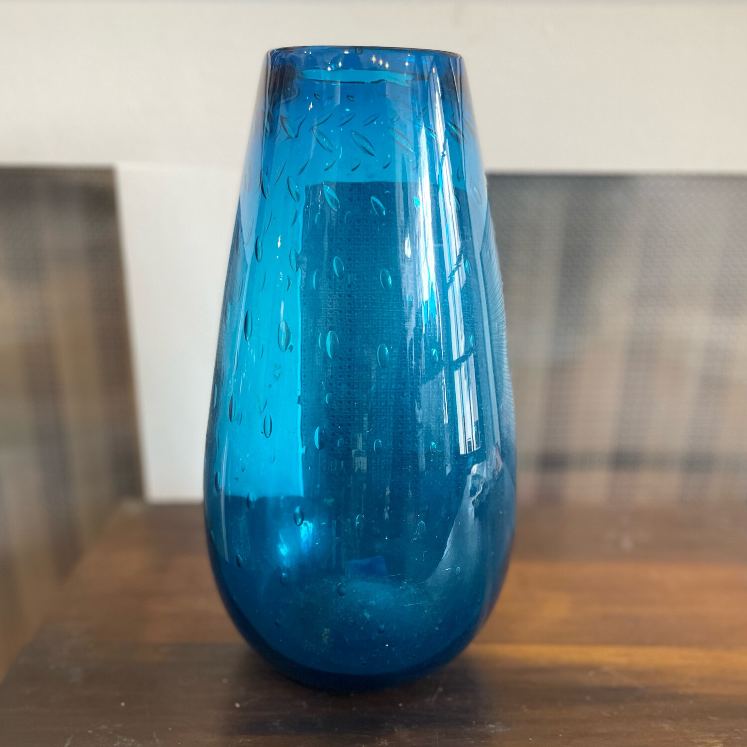 Large Hand Blown Aqua Glass Vase 