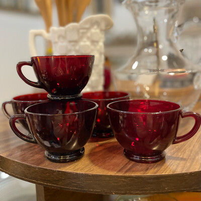 Vintage Anchor Hocking Royal Ruby Cups - set of 5