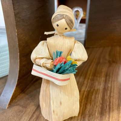 Corn Husk Doll  with basket 5.6”