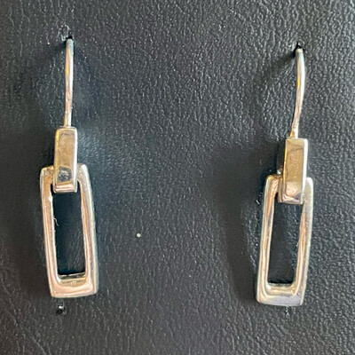Geometrical Silver Metal Thick Rectangular Drop Earrings 1 1/8”