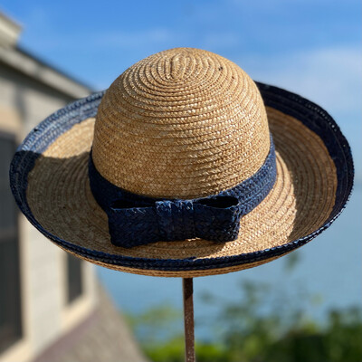 Navy and Tan Straw Hat w/ Bow