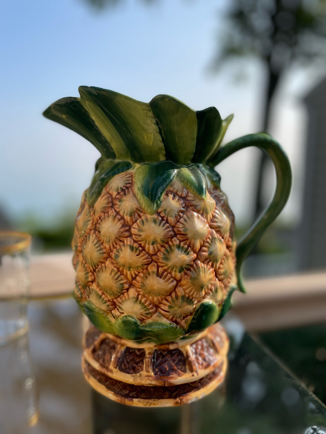 Pineapple Pitcher Hand Painted 9”