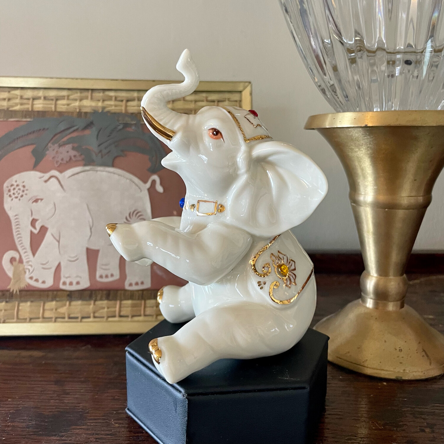 1998 YH Porcelain Jeweled Elephant Figurine.