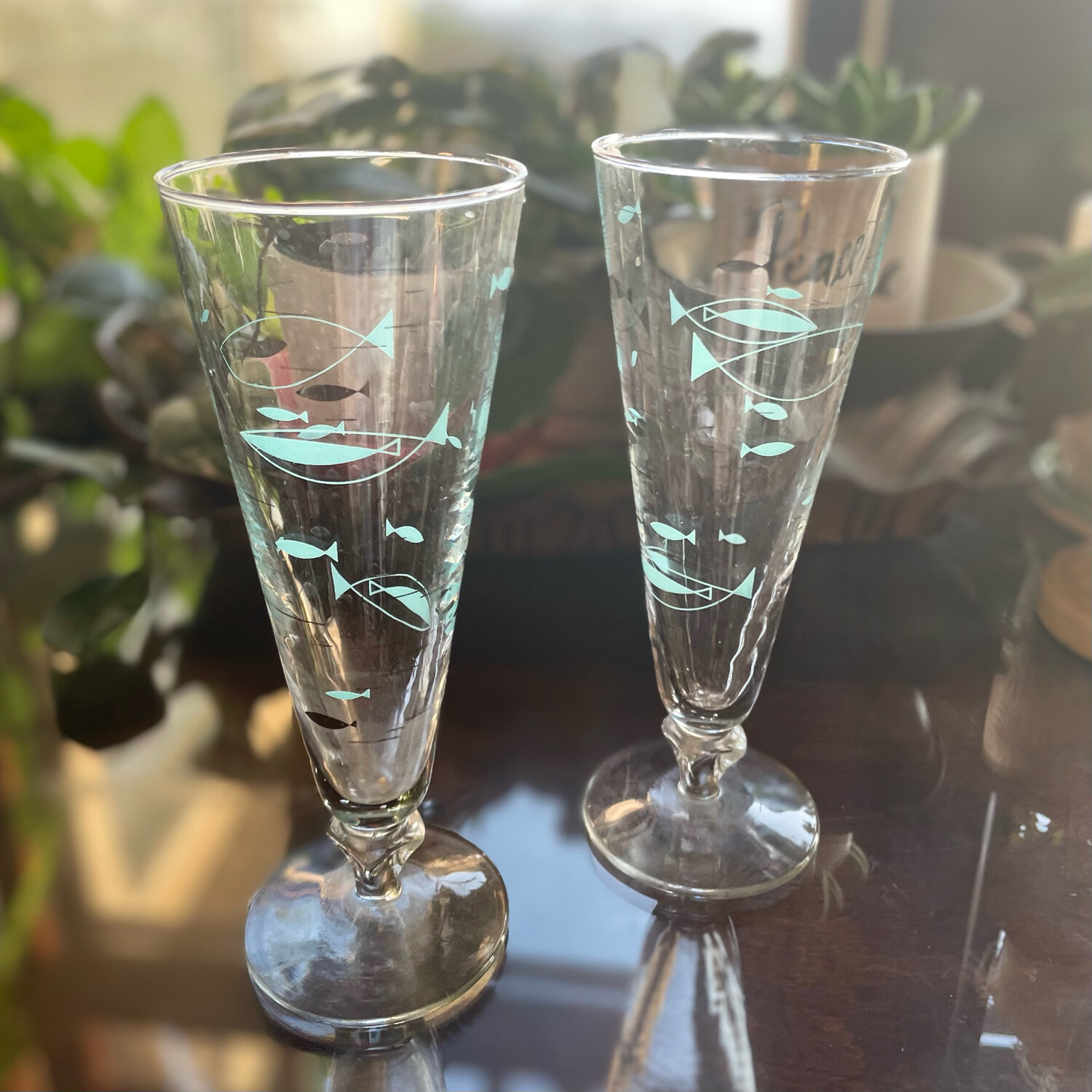1950’s Libbey Glass Mediterranean Atomic Fish Pilsner Glasses - set of 2 