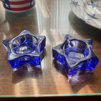 Cobalt Blue Glass Star Tealight Holders - set of 2