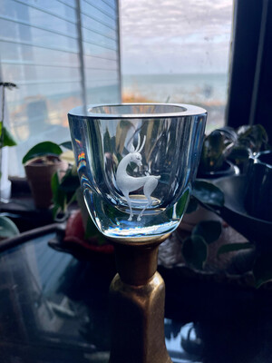Vintage Swedish Strombergshyttan Etched Crystal 3” Art Glass - signed