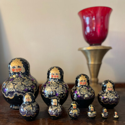 Vintage Russian Stacking Dolls, signed – set a 10