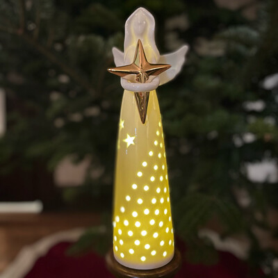 Ceramic Light-Up Angel w/ Gold Star 