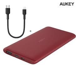 Aukey 5000 MAh Powerbank With AiPower  + Aukey CL12B Braided Nylon USB-C To Lightning Cable 18cm