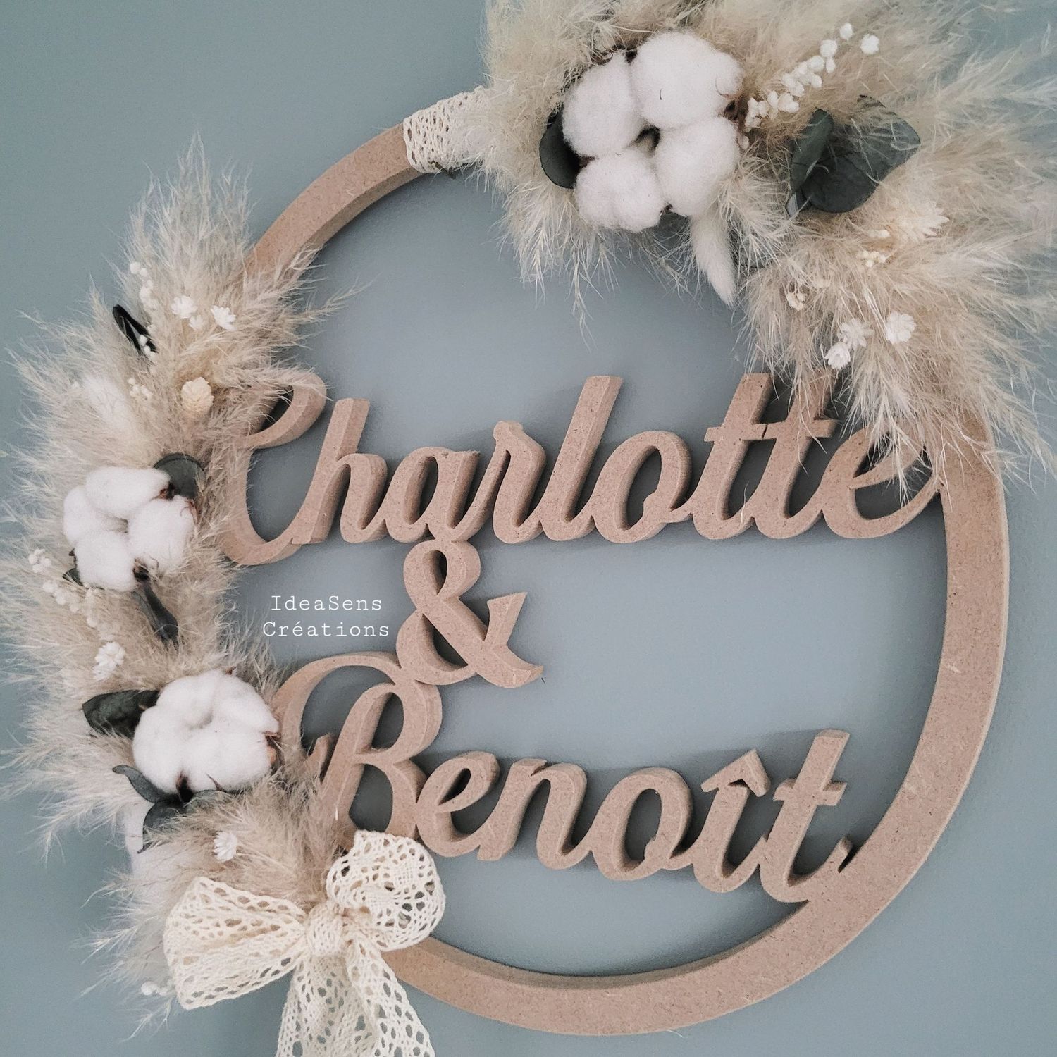 Cercle personnalisé deux prénoms Fleurs de coton