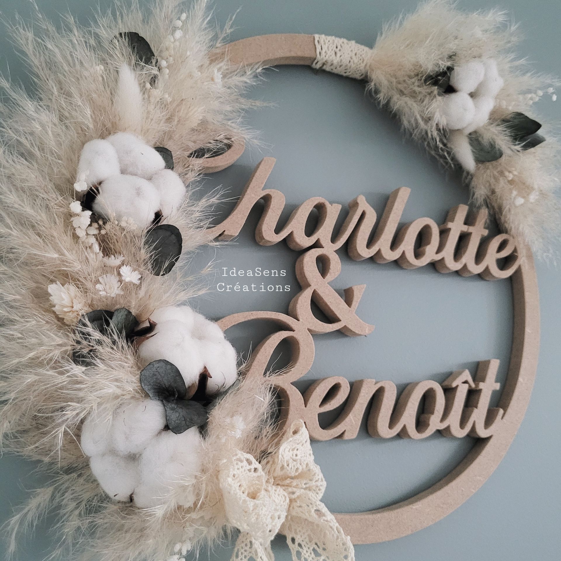 Cercle personnalisé deux prénoms Fleurs de coton