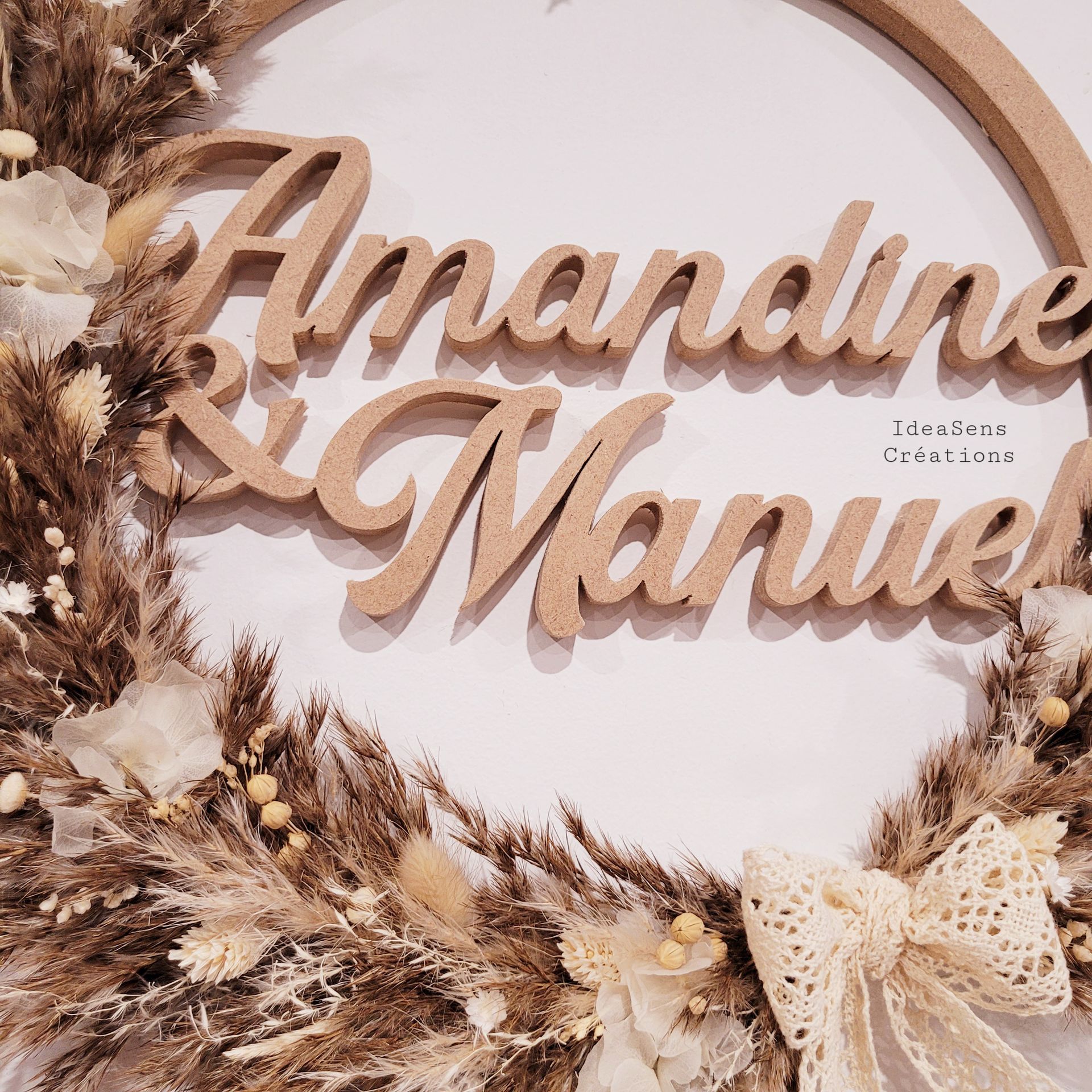 Cercle personnalisé deux prénoms Brun Naturel & Ivoire