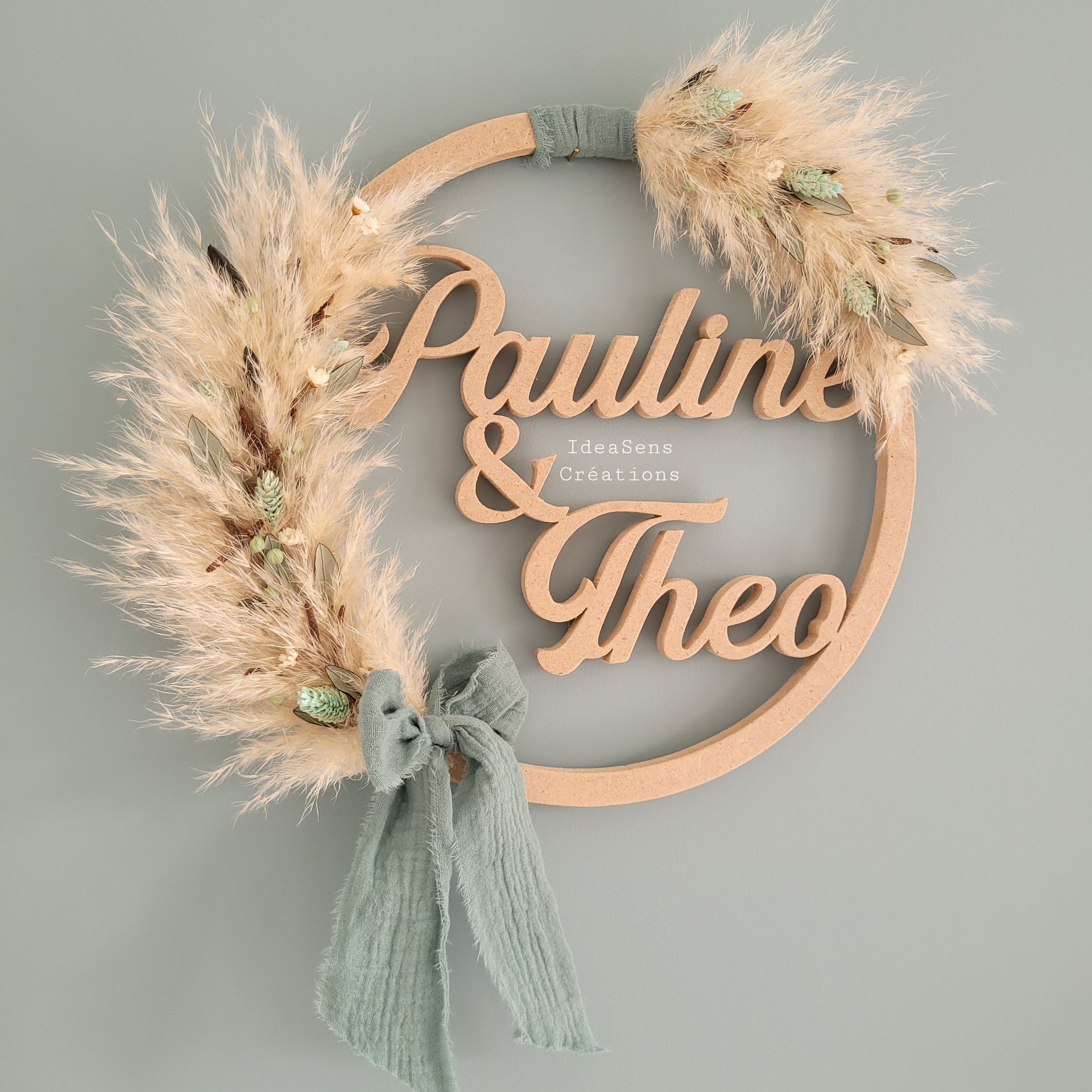 Cercle personnalisé deux prénoms Feuilles d'Olivier