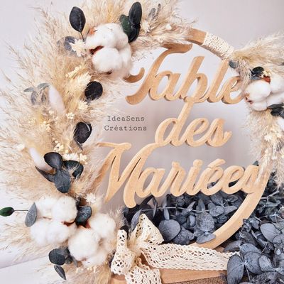 Centre de table " Table des Mariées"  fleurs de coton