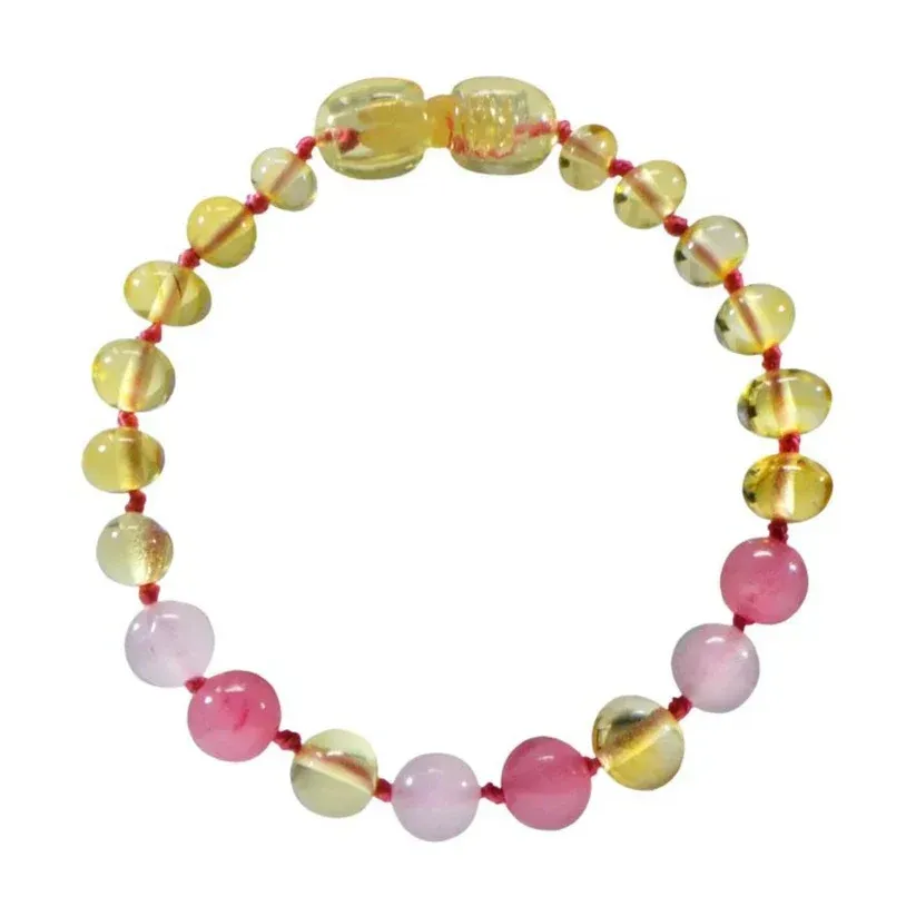Bracelet ambre/Quartz rose / Calcédoine