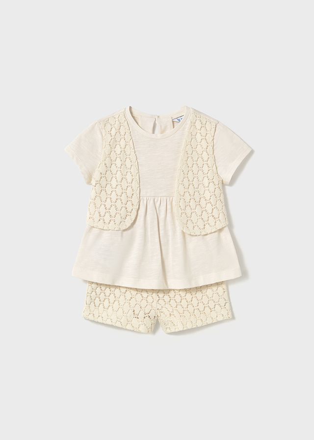 Ensemble pantalon et t-shirt gilet simulé en guipure
