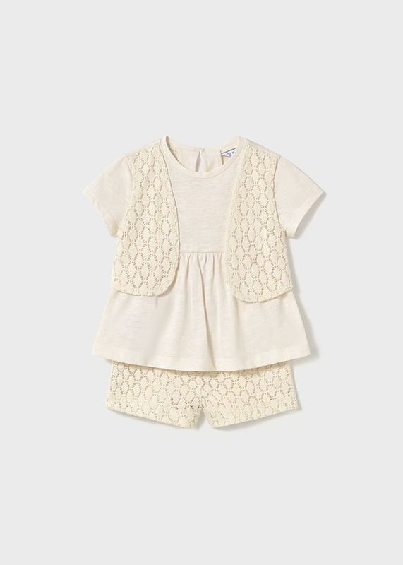 Ensemble pantalon et t-shirt gilet simulé en guipure