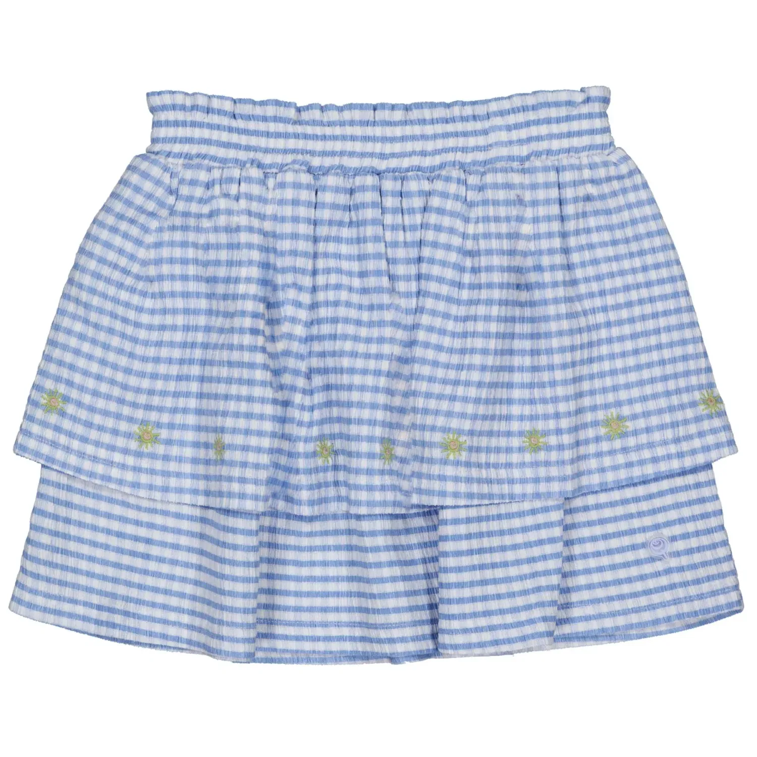 jupe à carreaux bleus avec des petites fleurs