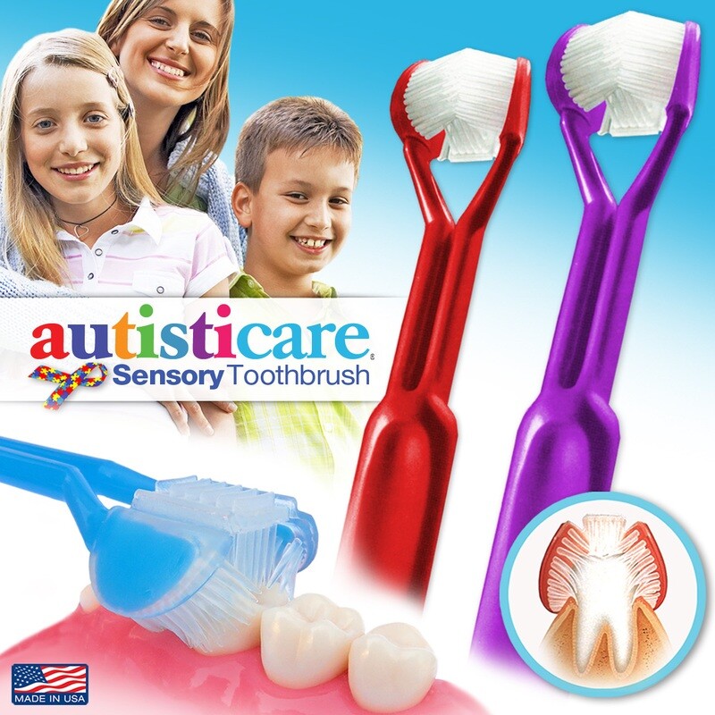 2-PK | DenTrust Autisticare | The Only Child-Safe 3-Sided Toothbrush | Made in USA | Fast, Easy & Clinically Proven | Special Needs Autism Autistic Asperger Therapy Caregiver Tactile Sensory Calming