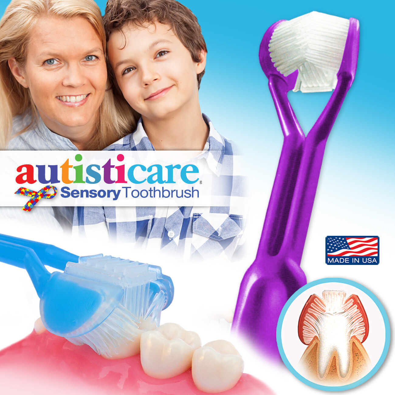 DenTrust Autisticare | The Only Child-Safe 3-Sided Toothbrush | Made in USA | Fast, Easy & Clinically Proven | Special Needs Autism Autistic Asperger Therapy Caregiver Tactile Sensory Calming