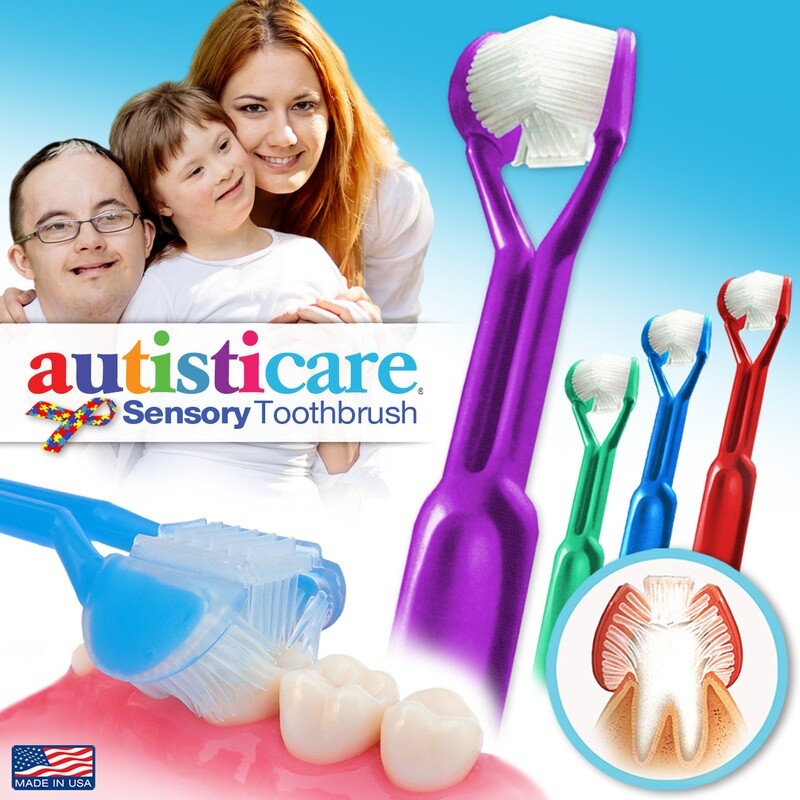 4-PK | DenTrust Autisticare | The Only Child-Safe 3-Sided Toothbrush | Made in USA | Fast, Easy & Clinically Proven | Special Needs Autism Autistic Asperger Therapy Caregiver Tactile Sensory Calming