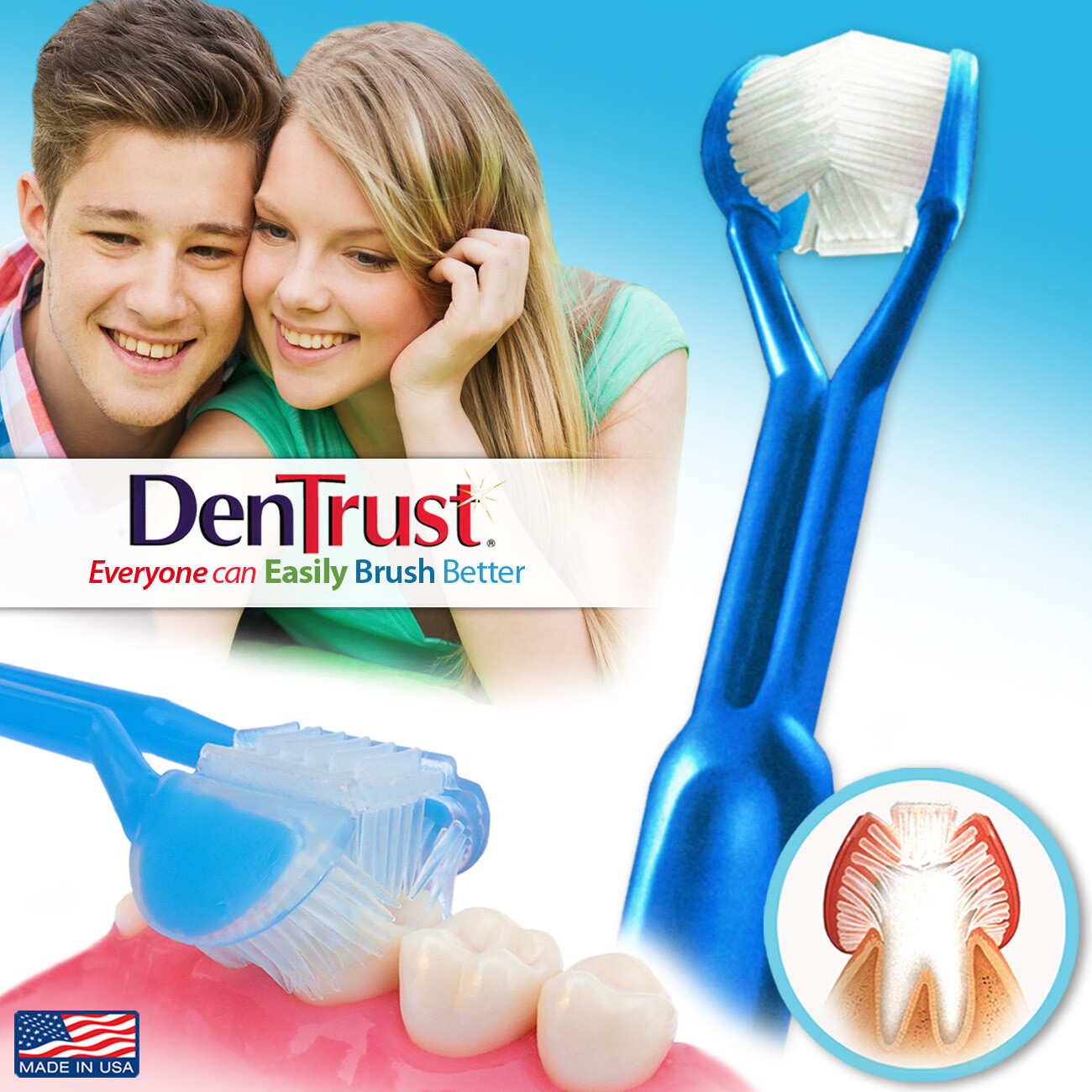 DenTrust | The Only Child-Safe 3-SIDED Toothbrush | Made in USA | Easily Brush Better | Clinically Proven Results | Triple Clean White Smile Fresh Breath | Kids Children Braces Special Needs XMAS GIFT
