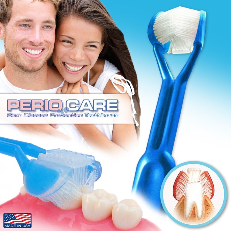 DenTrust Periocare 3-SIDED Toothbrush | Clinically Proven to Prevent Gum Disease | Made in USA | Tongue Scraper Periodontal Gingivitis Bleeding Gums Soft Inflammation Interproximal Interdental Flosser