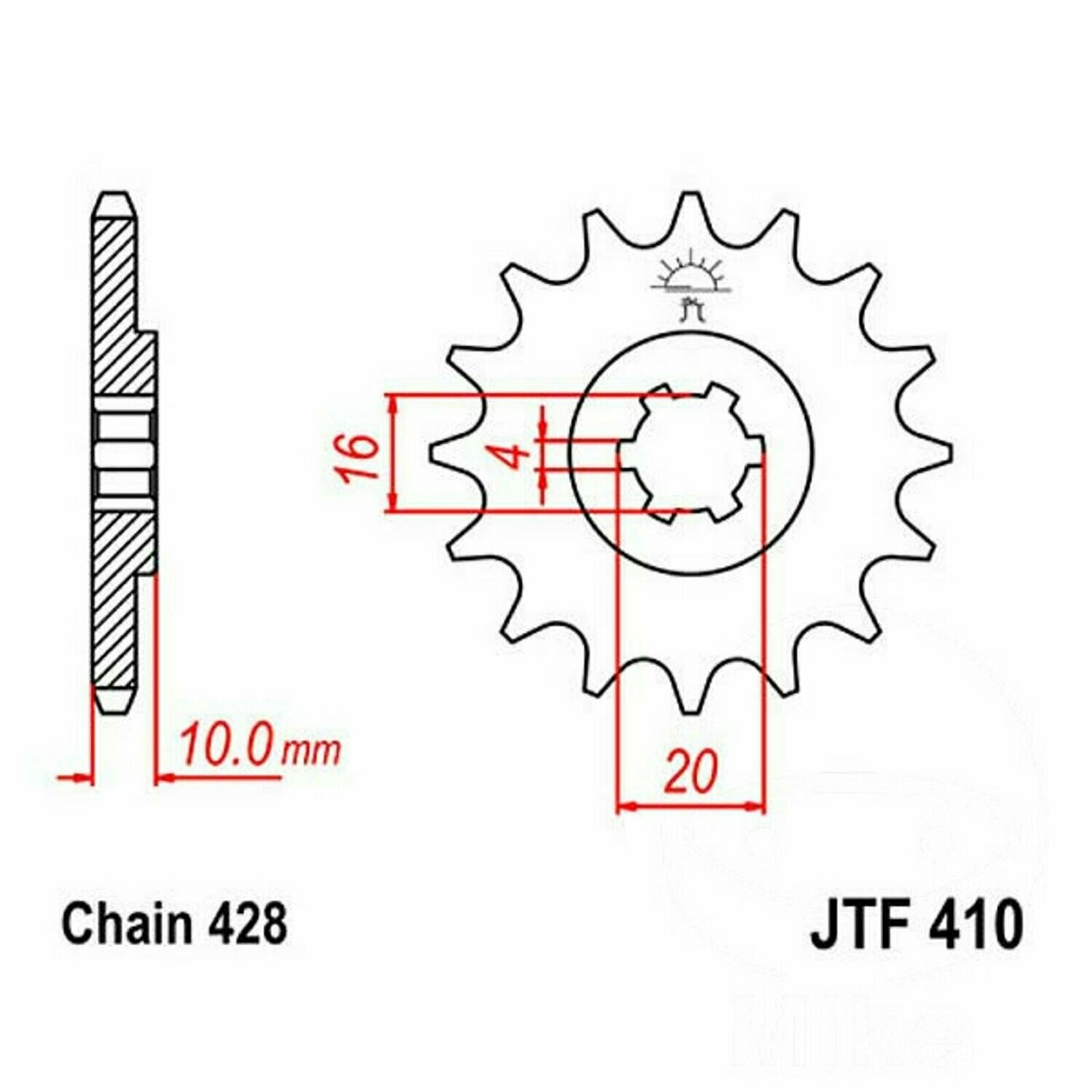 JT Ritzel 16Z Teilung 428 grobverzahnt 6 Innendurchmesser 16/20
Hyosung / Kreidler / Qingqi / Sachs / SFM / Suzuki