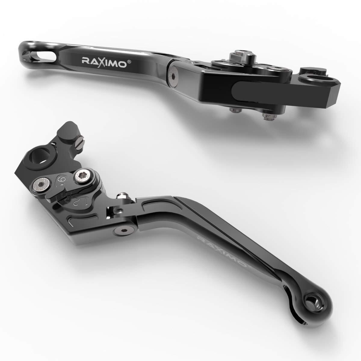 Raximo BCF Brems- und Kupplungshebelsets - klappbar, Farbe Hauptteil: Hauptteil BCF Set L/R schwarz, Farbe Mittelteil: Mittelteil rechts/links BCF schwarz, Farbe Endteil: Endteil Set links/rechts schwarz, Farbe Versteller: Versteller Set links/rechts schwarz