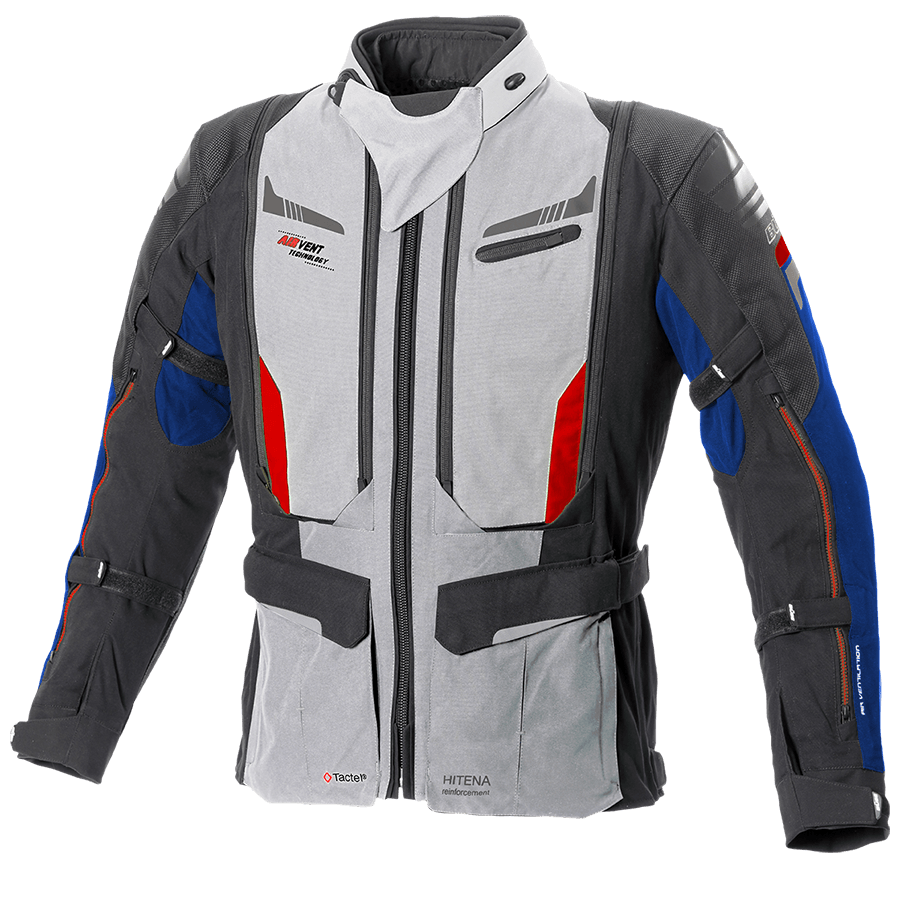 BÜSE Motorradjacke Agadir Textiljacke, Farbe: grau / blau / rot, Grösse: 98 lang