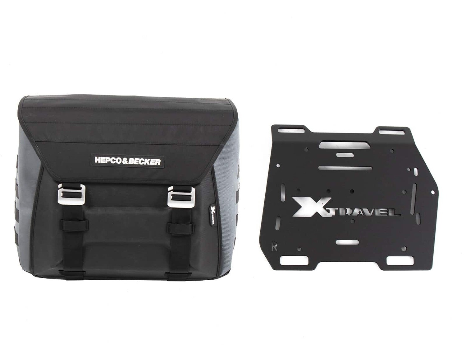 Hepco&Becker Seitentasche Xtravel Basic (Einzeltasche) rechts inkl. 1x Universaladapterplatte für Rohrseitenkofferträger