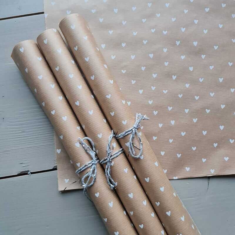 Kado inpakpapier Kraft Hartjes 30x100