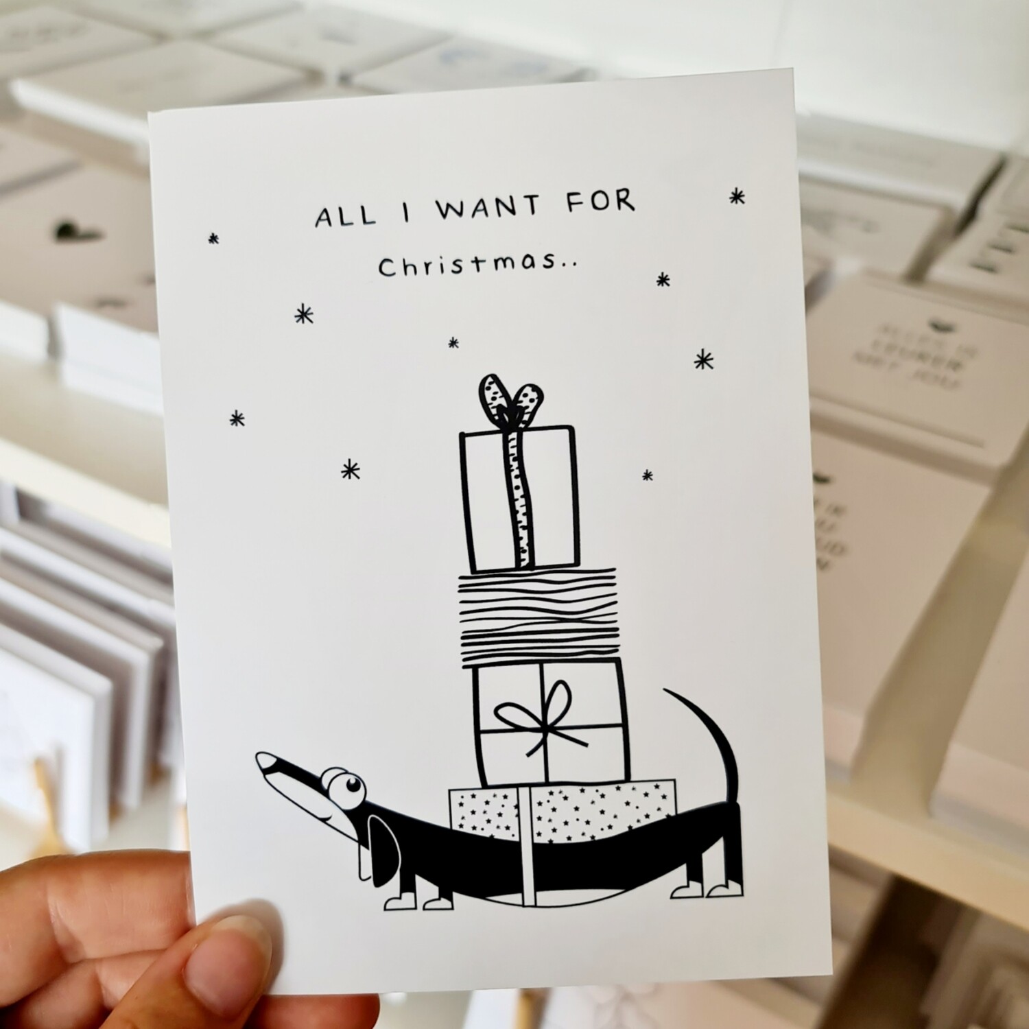 Kaart Teckel Kerst cadeautjes