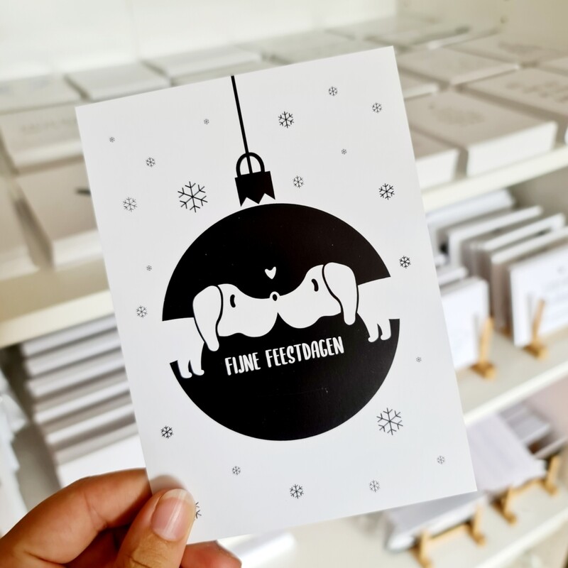Kaart Teckel Kerstbal Kaart Teckel Kerstbal