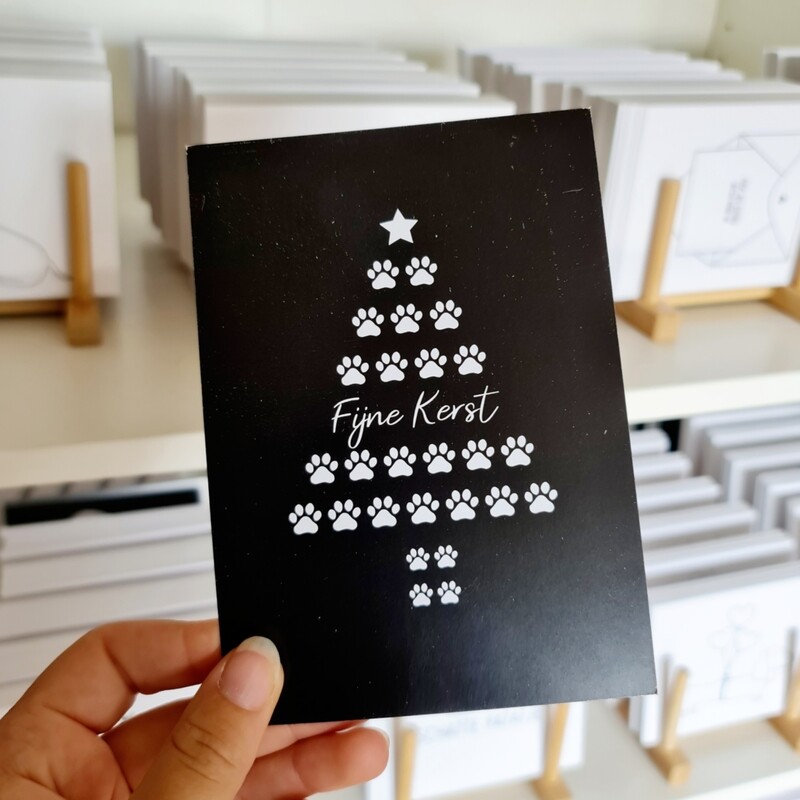 Kaart kerstboom honden pootjes Zwart Kaart kerstboom honden pootjes Zwart
