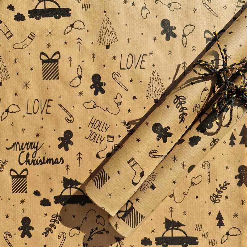 Kado inpakpapier Kraft Kerst 30x100