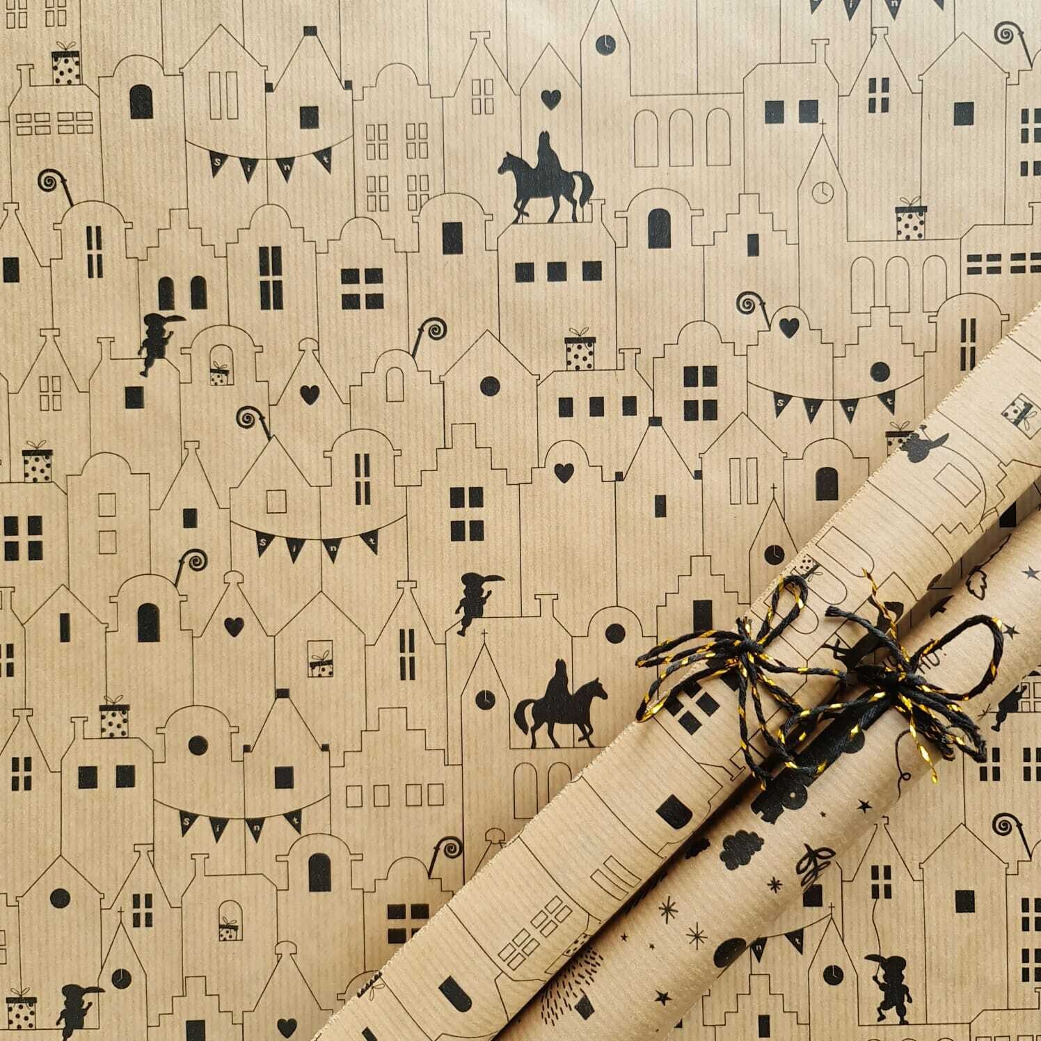 Kado inpakpapier Kraft Sinterklaas 30x100