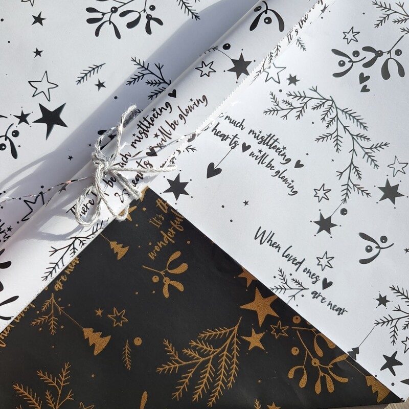 Kado inpakpapier Kerst Zwart Wit 30x100