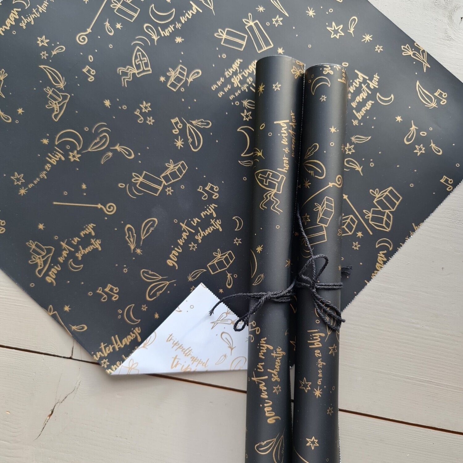 Kado inpakpapier Zwart Goud Sinterklaas