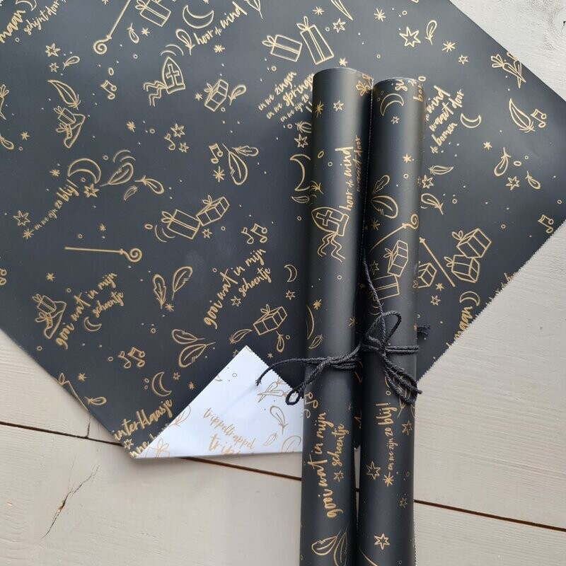 Kado inpakpapier Zwart Goud Sinterklaas