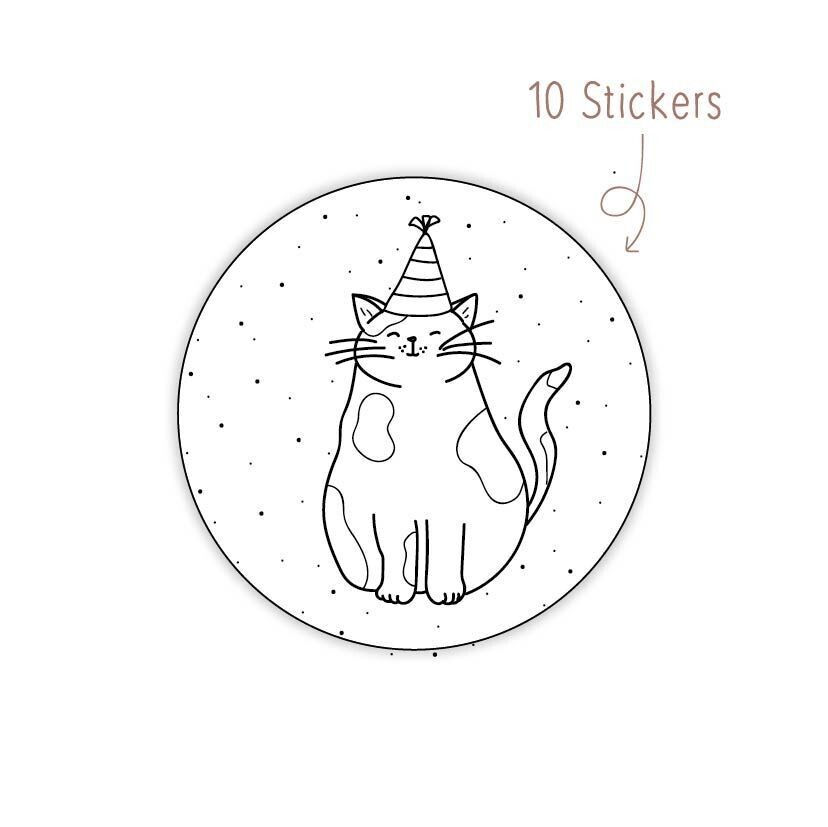 Stickers Kat Feestmuts 10 STKS