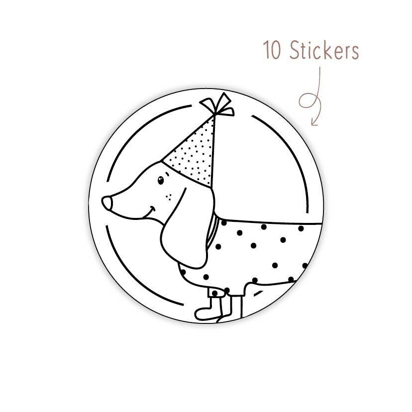 Stickers Teckel Feestmuts 10 STKS