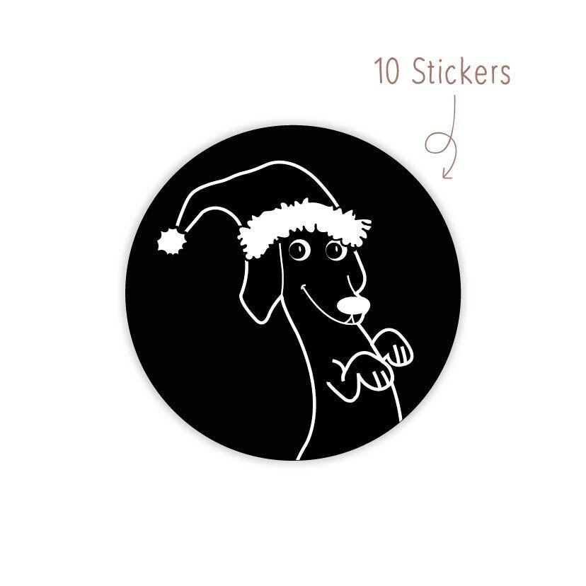 Stickers Kerstmuts Teckel 10 STKS