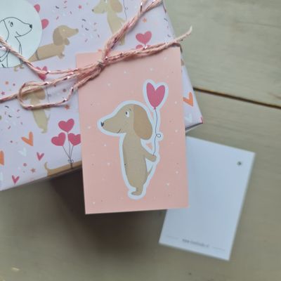 Teckel mini kaartje cadeau hartjes Teckel mini kaartje cadeau hartjes