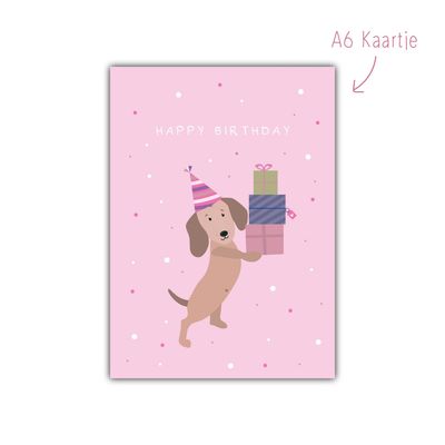 Kaart teckel staand verjaardag roze Kaart teckel staand verjaardag roze