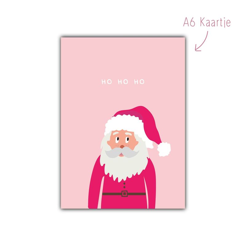 Kaart Kerst Kerstman Roze