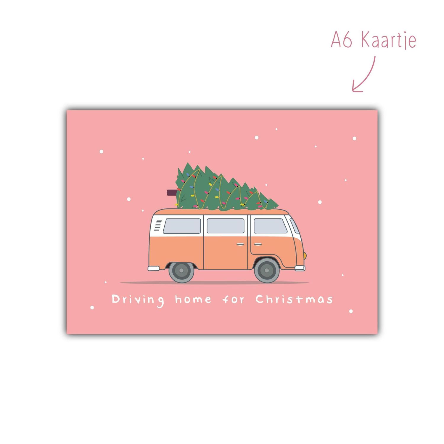 Kaart Kerst Volkswagen busje roze