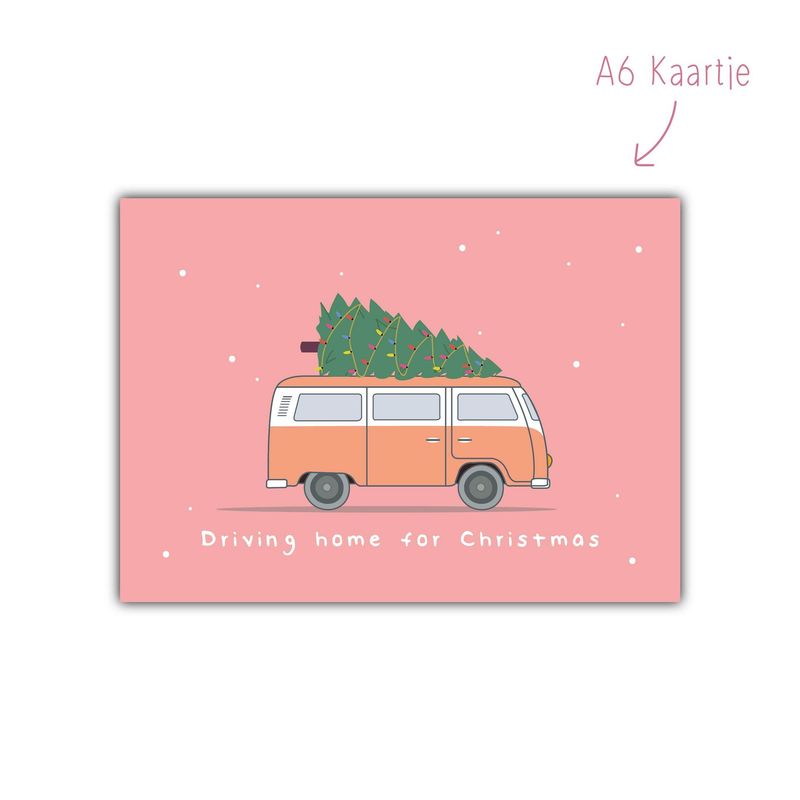 Kaart Kerst Volkswagen busje roze