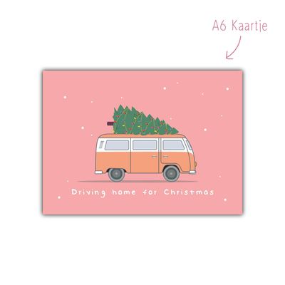 Kaart Kerst Volkswagen busje roze Kaart Kerst Volkswagen busje roze