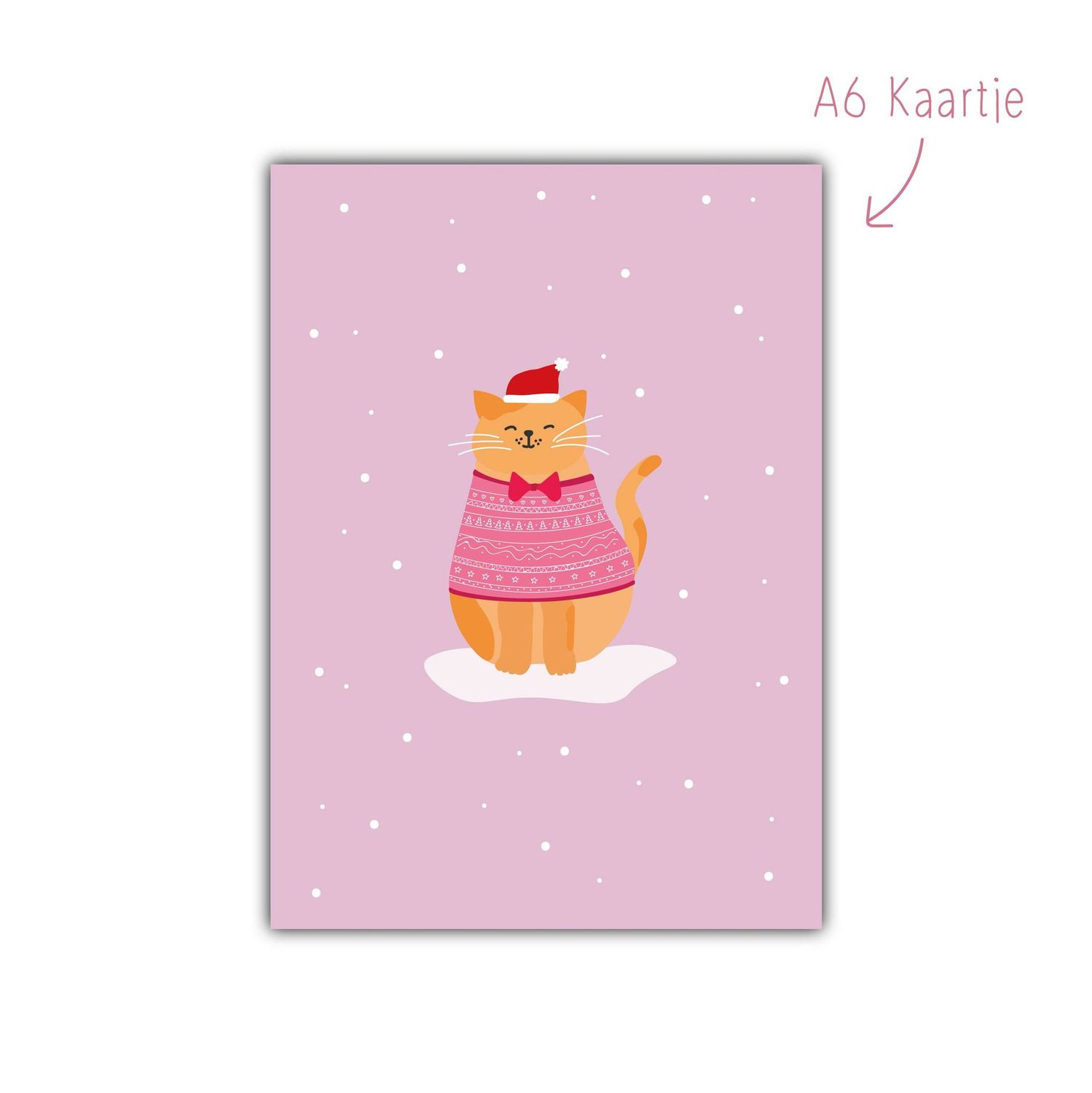 Kaart Kerst Kat roze